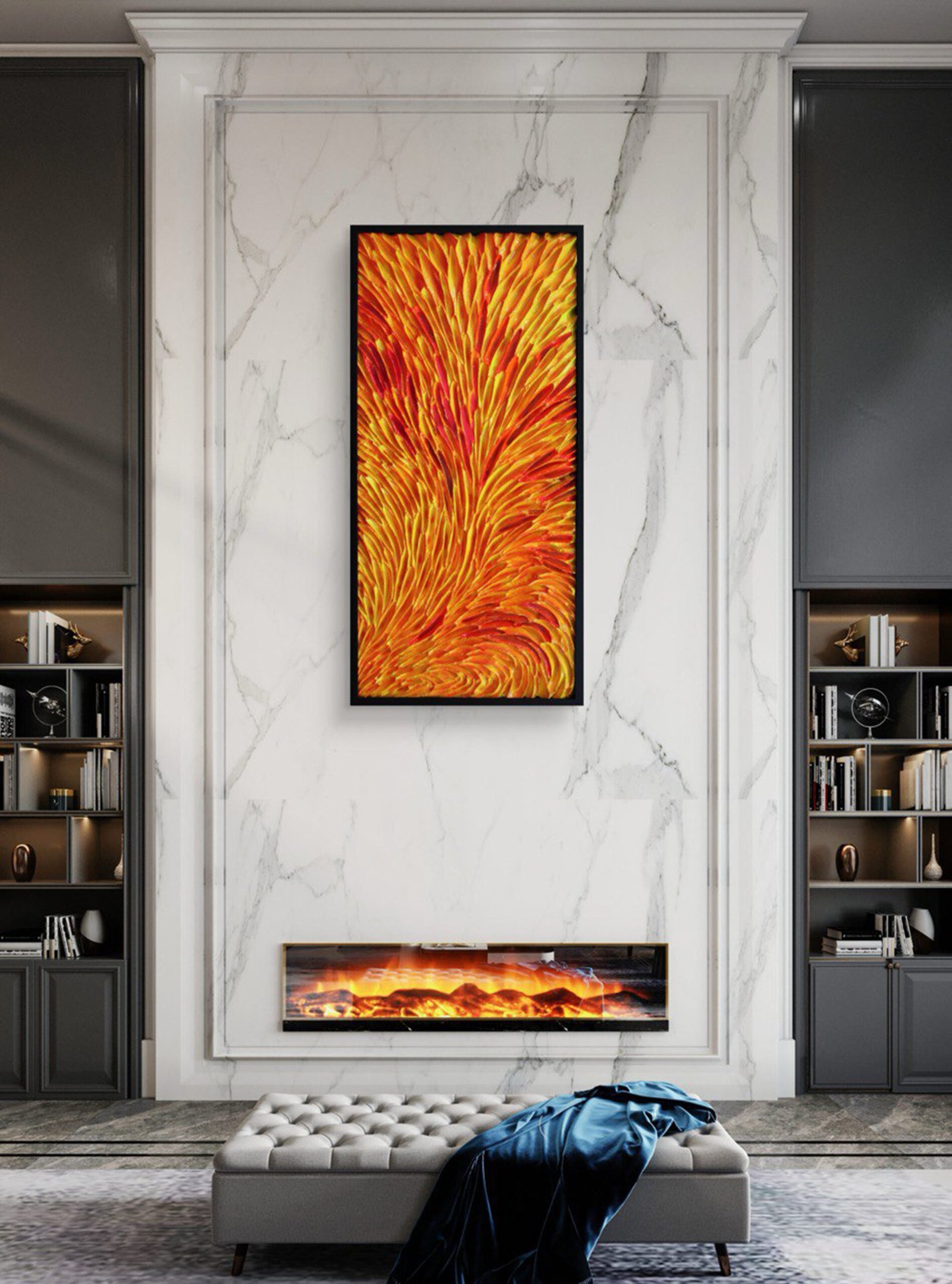 Cette création artistique contemporaine allie sculpture, abstraction et décoration intérieure. Le relief 3D donne vie à la surface, offrant une sensation de mouvement et de présence rare. Conçue avec des matériaux hautement résistants, pigments professionnels et résine de haute performance, l’œuvre est pensée pour durer dans le temps. Idéale pour une décoration intérieure élégante, minimaliste ou architecturale. Œuvre unique, livraison offerte, certificat d’authenticité et garantie décennale.